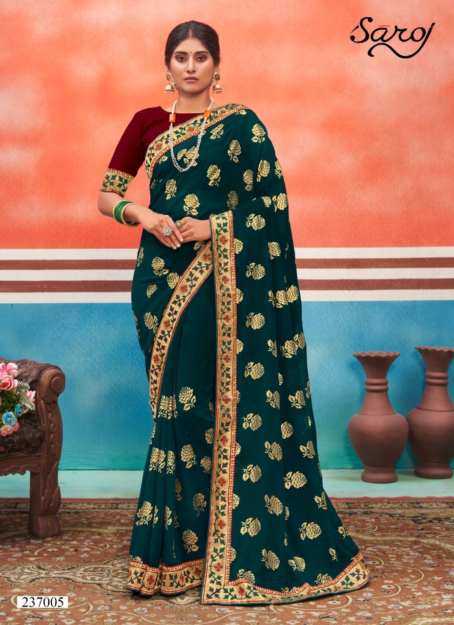 Saroj Panch Ratna Festive Wear Georgette With Foil Butta And Border Saree Collection
